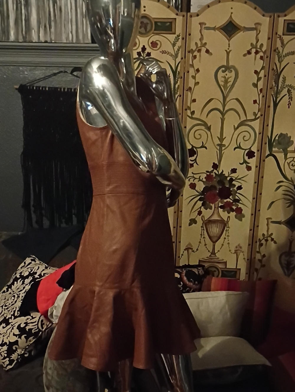 Prabal Gurung Brown Leather Mini Dress